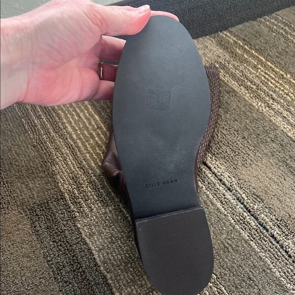 Cole Haan Idina Brown Stretch Leather Riding Boots with Chain Detail - Picture 11 of 11